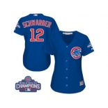 Women's Majestic Chicago Cubs #12 Kyle Schwarber Authentic Royal Blue Alternate 2016 World Series Champions Cool Base MLB Jersey