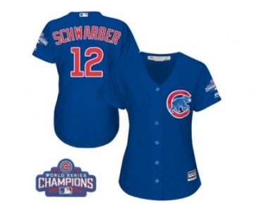 Women's Majestic Chicago Cubs #12 Kyle Schwarber Authentic Royal Blue Alternate 2016 World Series Champions Cool Base MLB Jersey