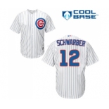 Women's Majestic Chicago Cubs #12 Kyle Schwarber Authentic White Blue Strip MLB Jersey