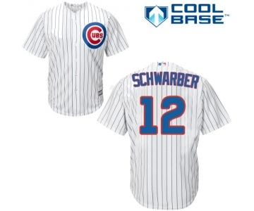 Women's Majestic Chicago Cubs #12 Kyle Schwarber Authentic White Blue Strip MLB Jersey