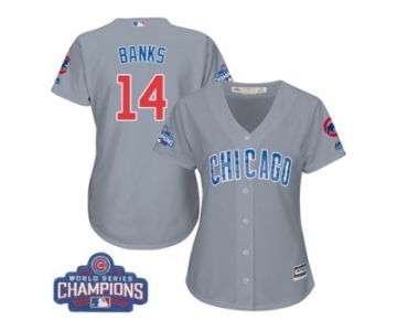 Women's Majestic Chicago Cubs #14 Ernie Banks Authentic Grey Road 2016 World Series Champions Cool Base MLB Jersey