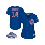 Women's Majestic Chicago Cubs #14 Ernie Banks Authentic Royal Blue Alternate 2016 World Series Champions Cool Base MLB Jersey