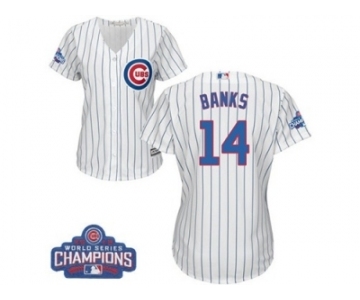 Women's Majestic Chicago Cubs #14 Ernie Banks Authentic White Home 2016 World Series Champions Cool Base MLB Jersey