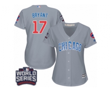 Women's Majestic Chicago Cubs #17 Kris Bryant Authentic Grey Road 2016 World Series Bound Cool Base MLB Jersey