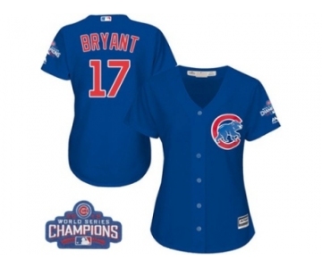 Women's Majestic Chicago Cubs #17 Kris Bryant Authentic Royal Blue Alternate 2016 World Series Champions Cool Base MLB Jersey