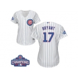 Women's Majestic Chicago Cubs #17 Kris Bryant Authentic White Home 2016 World Series Champions Cool Base MLB Jersey