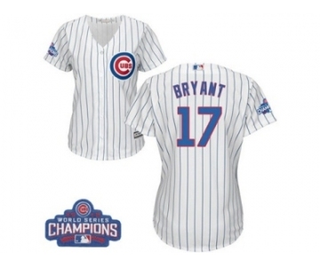 Women's Majestic Chicago Cubs #17 Kris Bryant Authentic White Home 2016 World Series Champions Cool Base MLB Jersey