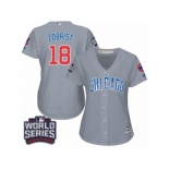 Women's Majestic Chicago Cubs #18 Ben Zobrist Authentic Grey Road 2016 World Series Bound Cool Base MLB Jersey