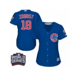 Women's Majestic Chicago Cubs #18 Ben Zobrist Authentic Royal Blue Alternate 2016 World Series Bound Cool Base MLB Jersey