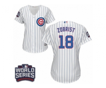 Women's Majestic Chicago Cubs #18 Ben Zobrist Authentic White Home 2016 World Series Bound Cool Base MLB Jersey