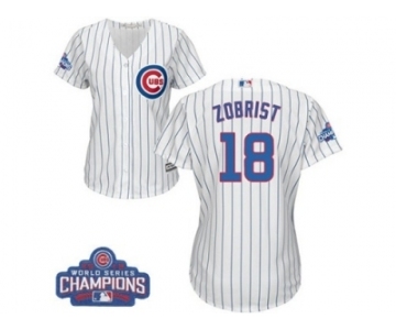 Women's Majestic Chicago Cubs #18 Ben Zobrist Authentic White Home 2016 World Series Champions Cool Base MLB Jersey