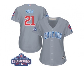 Women's Majestic Chicago Cubs #21 Sammy Sosa Authentic Grey Road 2016 World Series Champions Cool Base MLB Jersey