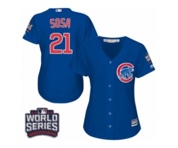 Women's Majestic Chicago Cubs #21 Sammy Sosa Authentic Royal Blue Alternate 2016 World Series Bound Cool Base MLB Jersey