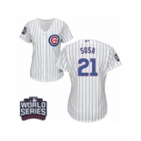 Women's Majestic Chicago Cubs #21 Sammy Sosa Authentic White Home 2016 World Series Bound Cool Base MLB Jersey