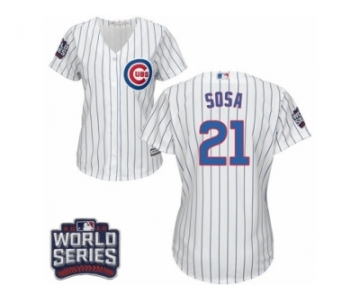 Women's Majestic Chicago Cubs #21 Sammy Sosa Authentic White Home 2016 World Series Bound Cool Base MLB Jersey