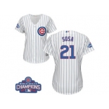 Women's Majestic Chicago Cubs #21 Sammy Sosa Authentic White Home 2016 World Series Champions Cool Base MLB Jersey