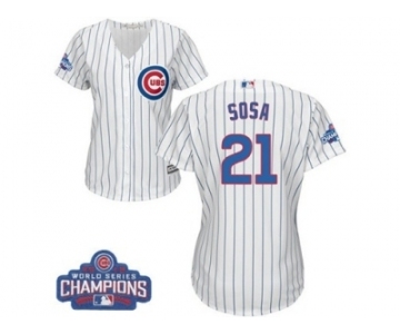 Women's Majestic Chicago Cubs #21 Sammy Sosa Authentic White Home 2016 World Series Champions Cool Base MLB Jersey