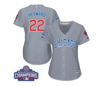 Women's Majestic Chicago Cubs #22 Jason Heyward Authentic Grey Road 2016 World Series Champions Cool Base MLB Jersey