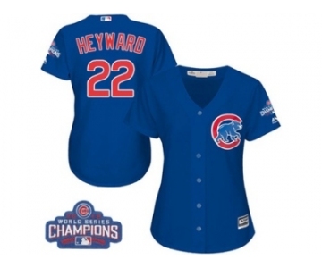 Women's Majestic Chicago Cubs #22 Jason Heyward Authentic Royal Blue Alternate 2016 World Series Champions Cool Base MLB Jersey