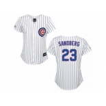 Women's Majestic Chicago Cubs #23 Ryne Sandberg Authentic White Blue Strip Fashion MLB Jersey