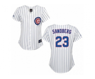 Women's Majestic Chicago Cubs #23 Ryne Sandberg Authentic White Blue Strip Fashion MLB Jersey