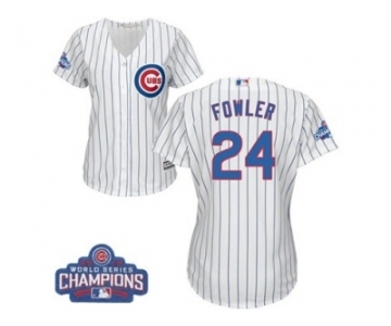 Women's Majestic Chicago Cubs #24 Dexter Fowler Authentic White Home 2016 World Series Champions Cool Base MLB Jersey