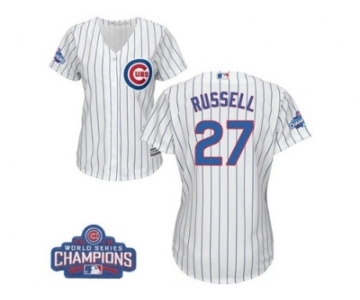 Women's Majestic Chicago Cubs #27 Addison Russell Authentic White Home 2016 World Series Champions Cool Base MLB Jersey