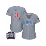 Women's Majestic Chicago Cubs #3 David Ross Authentic Grey Road 2016 World Series Bound Cool Base MLB Jersey