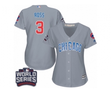 Women's Majestic Chicago Cubs #3 David Ross Authentic Grey Road 2016 World Series Bound Cool Base MLB Jersey