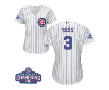 Women's Majestic Chicago Cubs #3 David Ross Authentic White Home 2016 World Series Champions Cool Base MLB Jersey