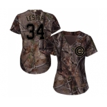 Women's Majestic Chicago Cubs #34 Jon Lester Authentic Camo Realtree Collection Flex Base MLB Jersey