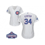 Women's Majestic Chicago Cubs #34 Jon Lester Authentic White Home 2016 World Series Champions Cool Base MLB Jersey