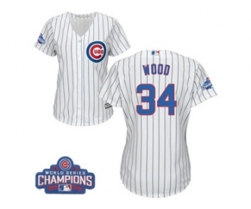 Women's Majestic Chicago Cubs #34 Kerry Wood Authentic White Home 2016 World Series Champions Cool Base MLB Jersey