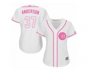 Women's Majestic Chicago Cubs #37 Brett Anderson Authentic White Fashion MLB Jersey