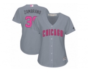 Women's Majestic Chicago Cubs #38 Carlos Zambrano Authentic Grey Mother's Day Cool Base MLB Jersey