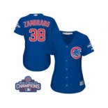 Women's Majestic Chicago Cubs #38 Carlos Zambrano Authentic Royal Blue Alternate 2016 World Series Champions Cool Base MLB Jersey