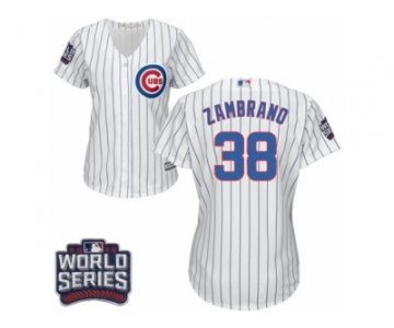 Women's Majestic Chicago Cubs #38 Carlos Zambrano Authentic White Home 2016 World Series Bound Cool Base MLB Jersey