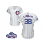 Women's Majestic Chicago Cubs #38 Carlos Zambrano Authentic White Home 2016 World Series Champions Cool Base MLB Jersey