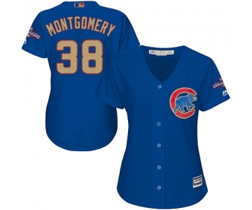 Women's Majestic Chicago Cubs #38 Mike Montgomery Authentic Royal Blue 2017 Gold Champion MLB Jersey