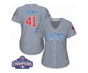 Women's Majestic Chicago Cubs #41 John Lackey Authentic Grey Road 2016 World Series Champions Cool Base MLB Jersey