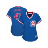 Women's Majestic Chicago Cubs #41 John Lackey Authentic Royal Blue Cooperstown MLB Jersey