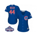 Women's Majestic Chicago Cubs #44 Anthony Rizzo Authentic Royal Blue Alternate 2016 World Series Champions Cool Base MLB Jersey