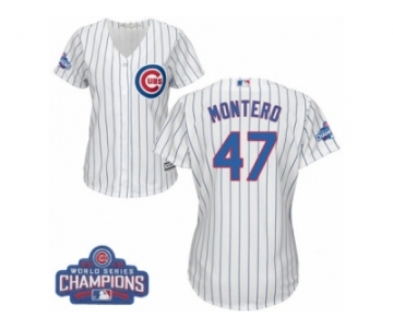 Women's Majestic Chicago Cubs #47 Miguel Montero Authentic White Home 2016 World Series Champions Cool Base MLB Jersey