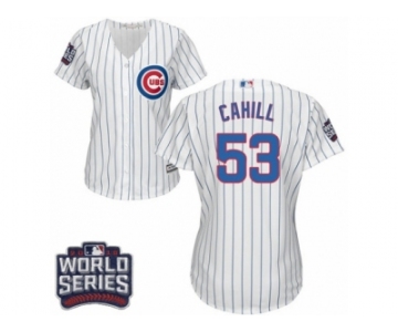 Women's Majestic Chicago Cubs #53 Trevor Cahill Authentic White Home 2016 World Series Bound Cool Base MLB Jersey