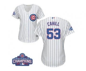 Women's Majestic Chicago Cubs #53 Trevor Cahill Authentic White Home 2016 World Series Champions Cool Base MLB Jersey