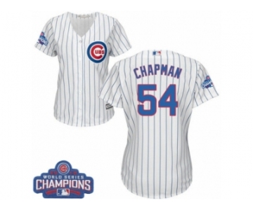 Women's Majestic Chicago Cubs #54 Aroldis Chapman Authentic White Home 2016 World Series Champions Cool Base MLB Jersey