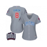 Women's Majestic Chicago Cubs #8 Andre Dawson Authentic Grey Road 2016 World Series Bound Cool Base MLB Jersey