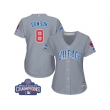 Women's Majestic Chicago Cubs #8 Andre Dawson Authentic Grey Road 2016 World Series Champions Cool Base MLB Jersey