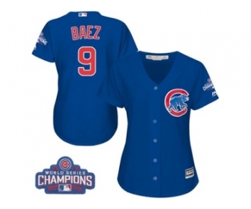 Women's Majestic Chicago Cubs #9 Javier Baez Authentic Royal Blue Alternate 2016 World Series Champions Cool Base MLB Jersey