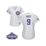 Women's Majestic Chicago Cubs #9 Javier Baez Authentic White Home 2016 World Series Champions Cool Base MLB Jersey